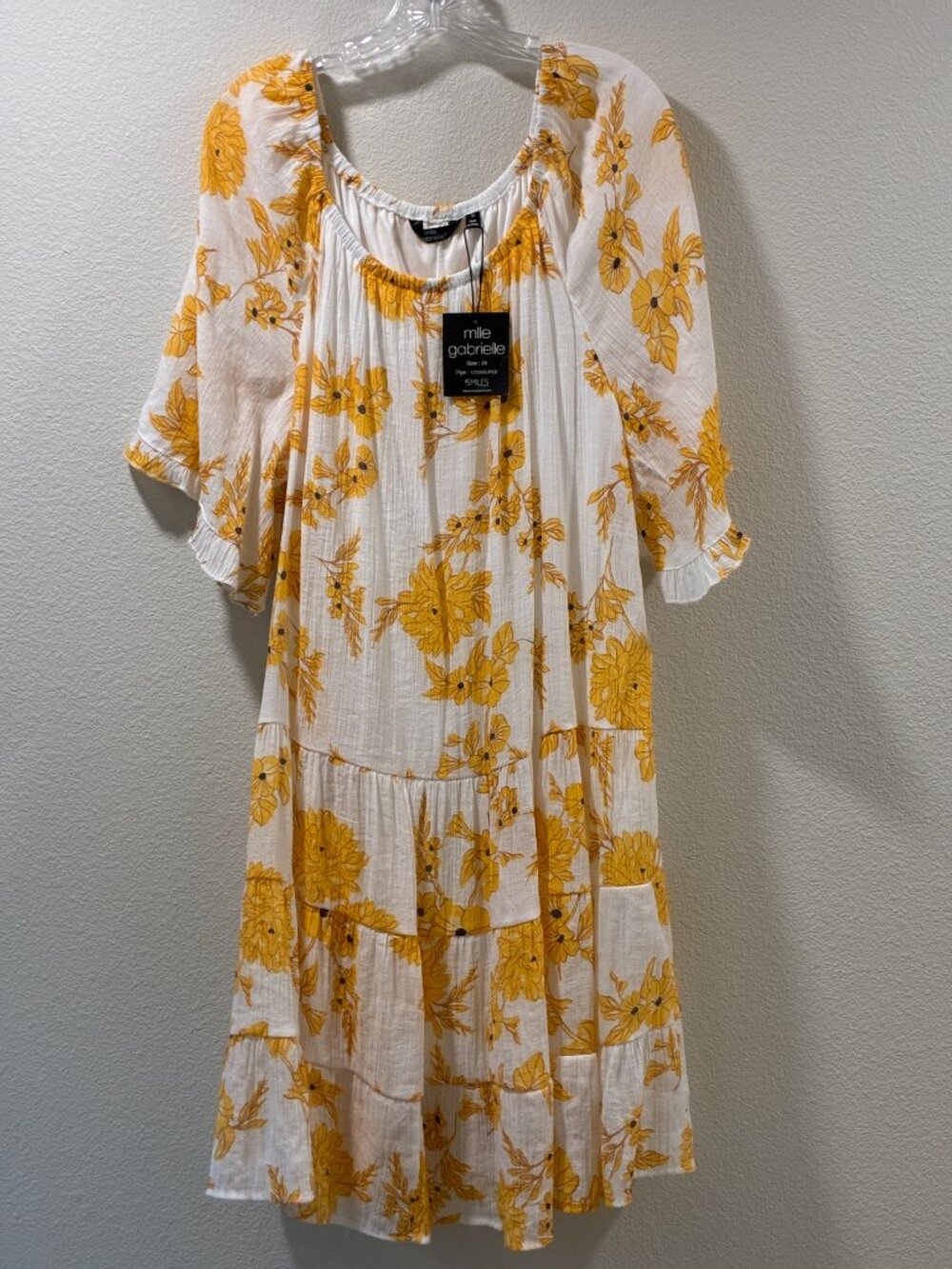 Mlle Gabrielle Yellow White Floral Tiered Short Ruffle Sleeve Dress 2X NWT